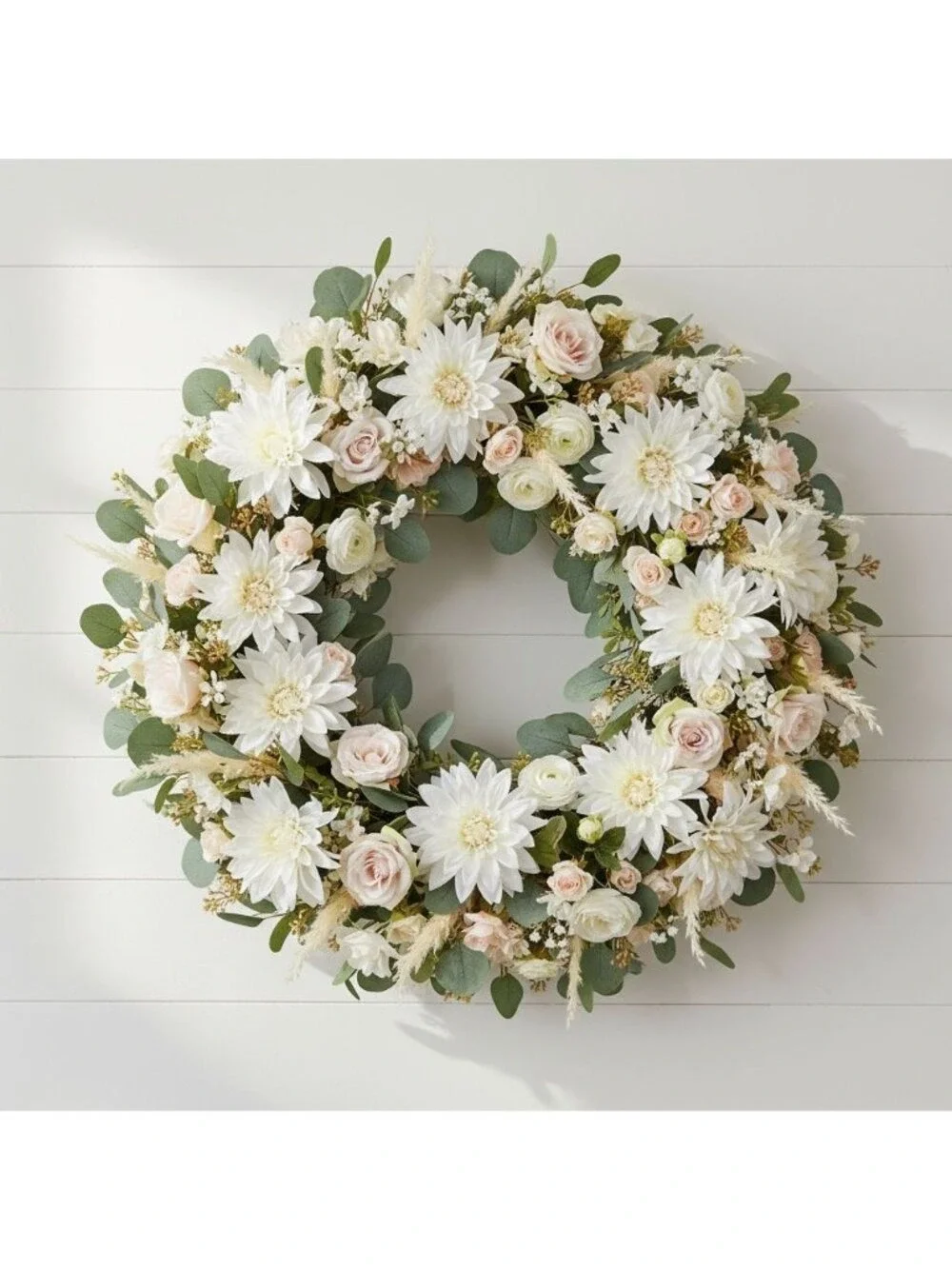 White Dahlia Faux Flower Stem Large 24 Inch Bloom 5 Inch Artificial Real